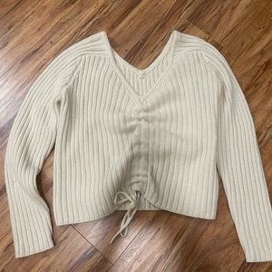Ruched tie front cream sweater